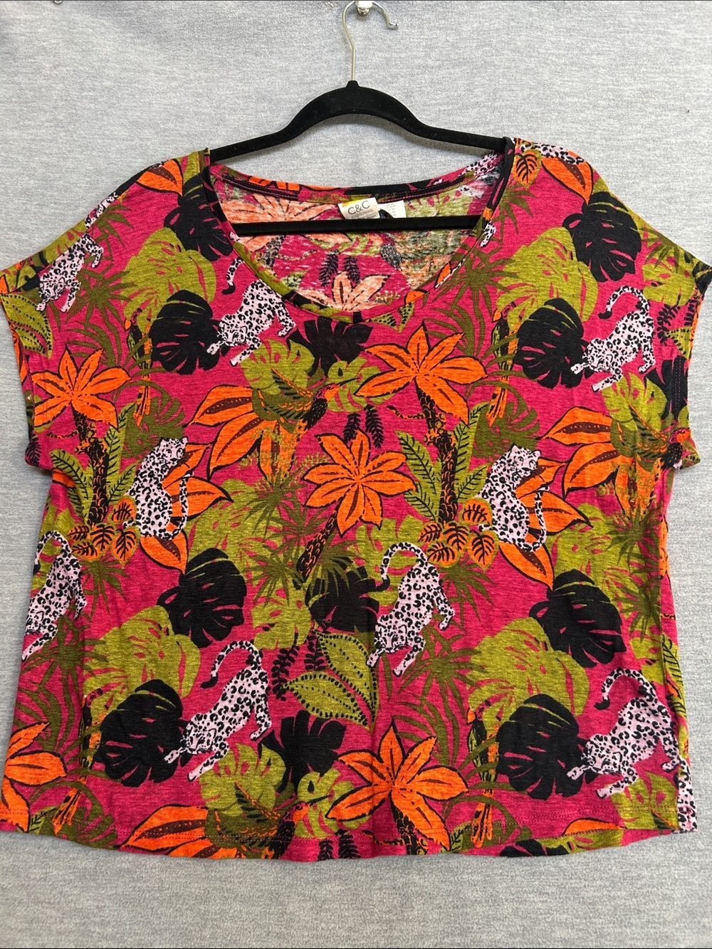C&C CALIFORNIA Linen Tropical Cruise Beach Boxy Lightweight Stone Washed Animal